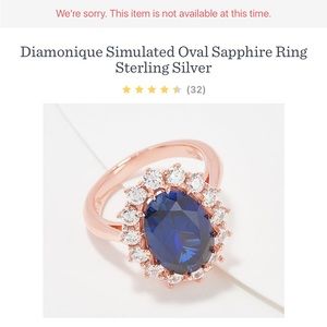 Diamonique Princess Di simulated sapphire CZ halo ring 14k RG plated Size 7 NEW!